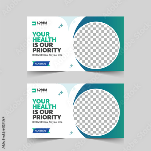 Medical YouTube thumbnail design template for a health care, dental care, hospital