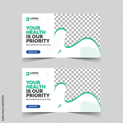 Medical YouTube thumbnail design template for a health care, dental care, hospital