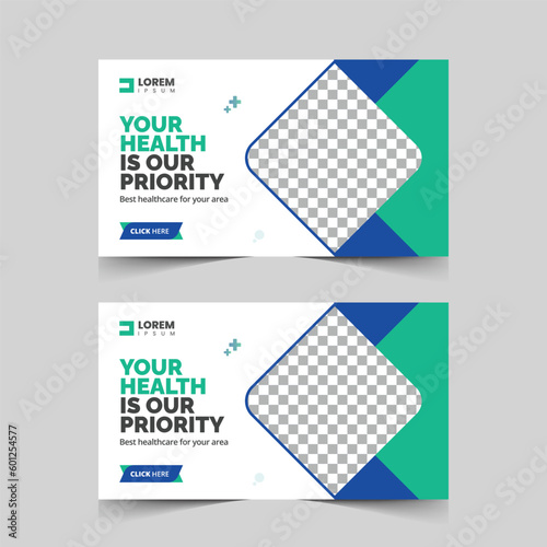 Medical YouTube thumbnail design template for a health care, dental care, hospital