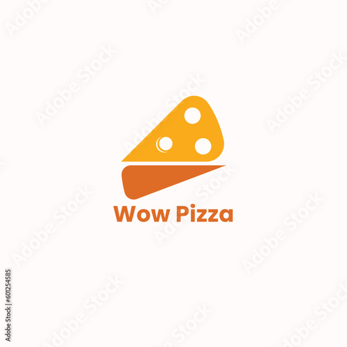 Wow Pizza Logo or label Design Template. food concept. Vector illustration, Creative Symbol, Icon