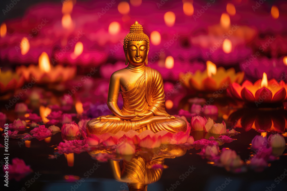 Buddha mediate on lotus, enlightenment, generative AI