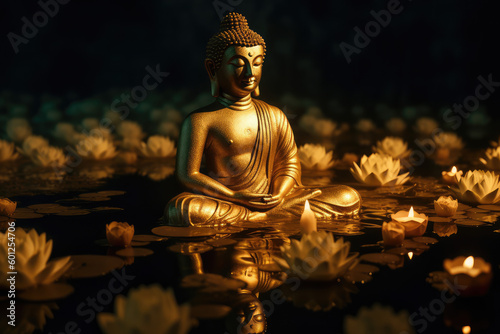 Buddha mediate on lotus  enlightenment  generative AI