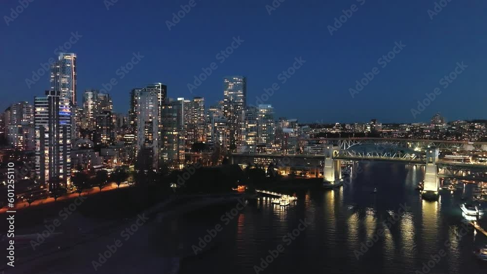 Aerial view on downtown of Vancouver at night, Granville bridge and False Creek Aerial view on downtown of Vancouver at night, Granville bridge and False Creek