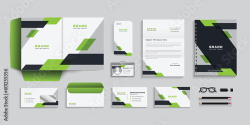 Stationery design set, with green and black color. eps