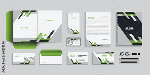 Stationery design set, with green and black color. eps