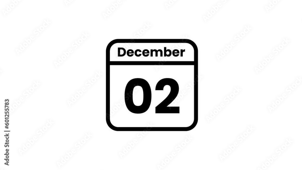 02 December calendar icon animation. Luma matte with transparent background 4K resolution 02 December calendar icon animation. Luma matte with transparent background 4K resolution