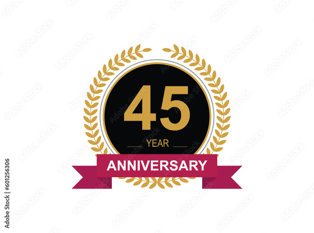 45th Anniversary Celebration. Anniversary logo design with golden color laurel wreath for birthday celebration event, invitation, greeting card, banner, poster, flyer, flyer. 45th Anniversary Celebration. Anniversary logo design with golden color laurel wreath for birthday celebration event, invitation, greeting card, banner, poster, flyer, flyer.