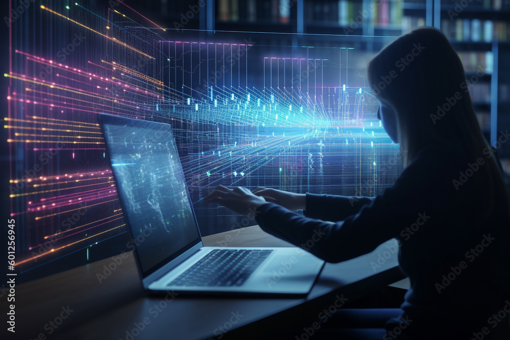 Obraz premium person typing on a laptop Data science and big data technology. Data scientist computing, Generative AI 