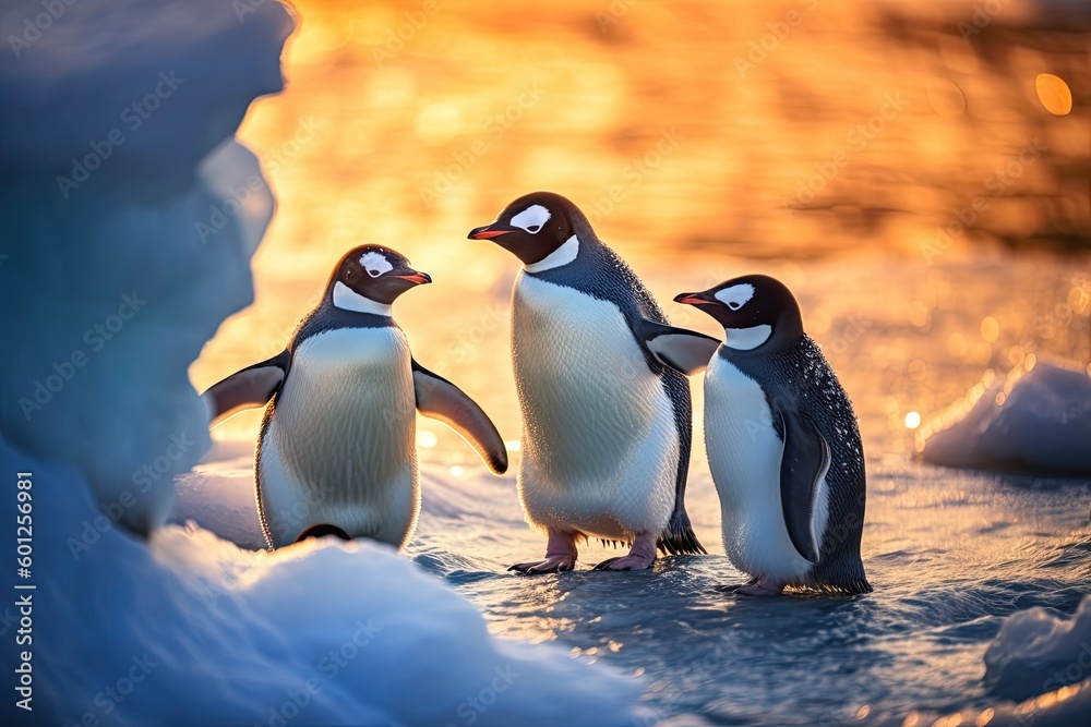 Antarctic Penguins in the South Pole, Stunning Scenic Landscape Wallpaper, Generative AI