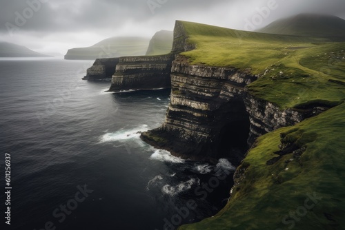 Cliffs on Faroe Islands in Denmark in Atlantic Ocean, Stunning Scenic Landscape Wallpaper, Generative AI photo