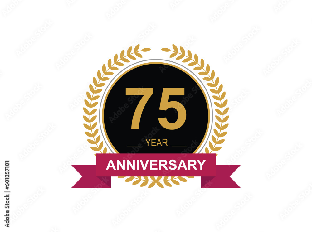 75th Anniversary Celebration. Anniversary logo design with golden color laurel wreath for birthday celebration event, invitation, greeting card, banner, poster, flyer, flyer. 75th Anniversary Celebration. Anniversary logo design with golden color laurel wreath for birthday celebration event, invitation, greeting card, banner, poster, flyer, flyer.
