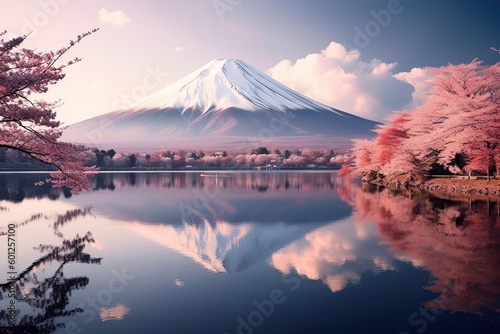 Mount Fuji Japanese Volcano in Japan, Stunning Scenic Landscape Wallpaper, Generative AI