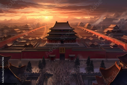 Historic Forbidden City, China, Stunning Scenic Landscape Wallpaper, Generative AI
 photo
