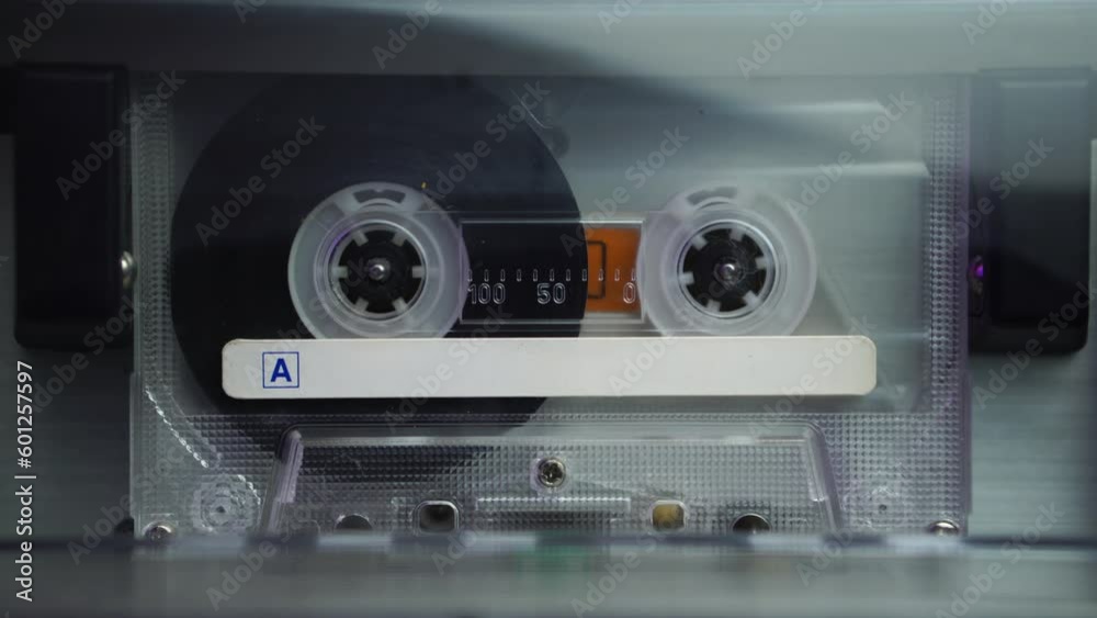 Inserting Transparent Audio Cassette Tape and Playback in Vintage Deck Player