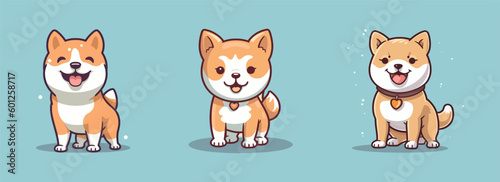 Set of cute 3 shiba inu dog cartoon character vector illustration