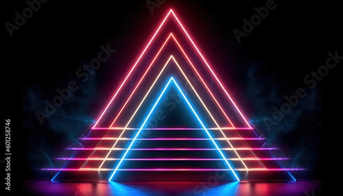 a neon lit triangle with four neon lights, generative ai