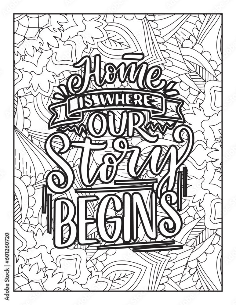 Affirmative quotes coloring page. Positive quotes. Good vibes. Coloring book for adults. Typography design. Hand drawn with inspiration word. Coloring for adult and kids. Quotes. Quotes Coloring.