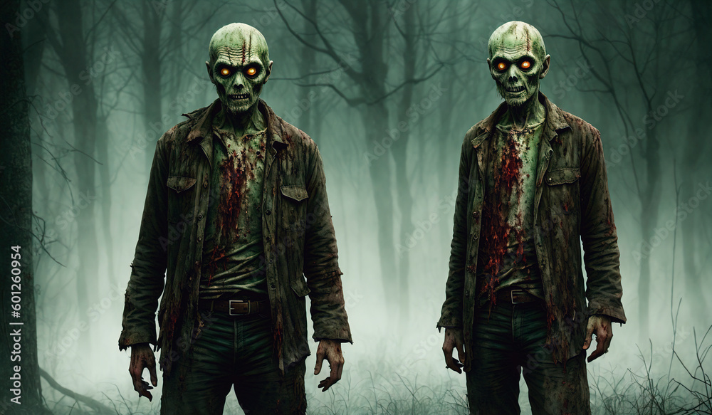 Fototapeta premium Portrait of a zombie man. Generative AI