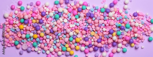 a pile of colorful sprinkles and a pink background, generative ai