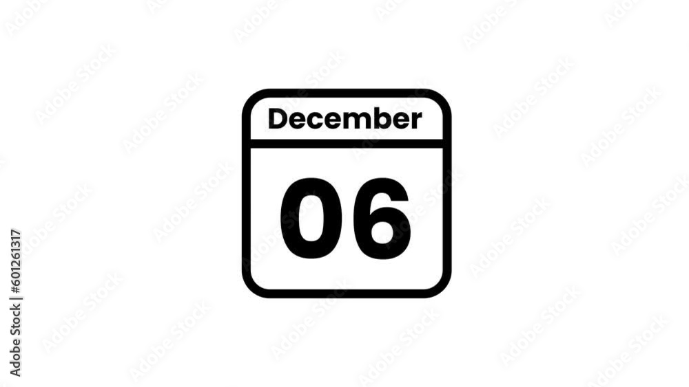 06 December calendar icon animation. Luma matte with transparent background 4K resolution 06 December calendar icon animation. Luma matte with transparent background 4K resolution