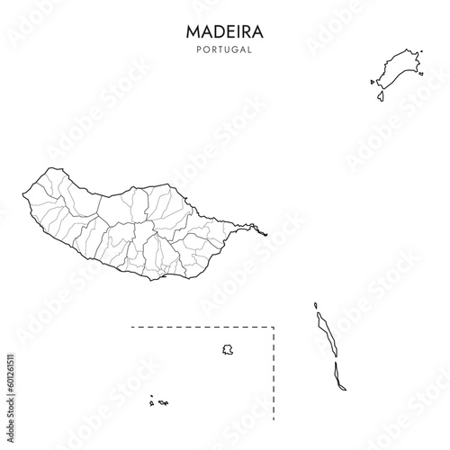 Administrative Vector Map of the Autonomous Region of Madeira with borders of Islands, Municipalities (Concelhos) and Civil Parishes (Freguesias) as of 2023 - Portugal