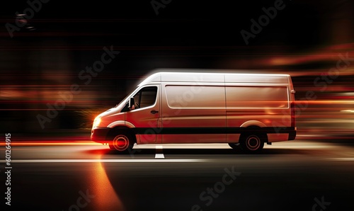 Speedy delivery van with glowing lights heading to destination. Creating using generative AI tools