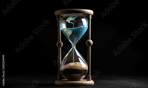 Earth running out of time: Hourglass with planet inside. Creating using generative AI tools