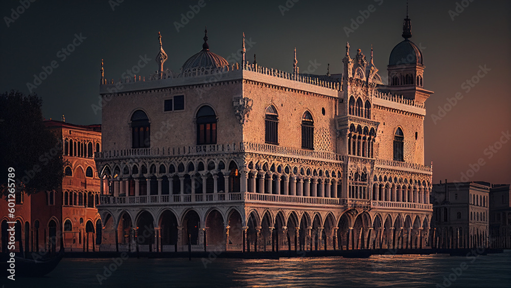 The Doges Palace in Venice Italy, Generative Ai Art Illustration