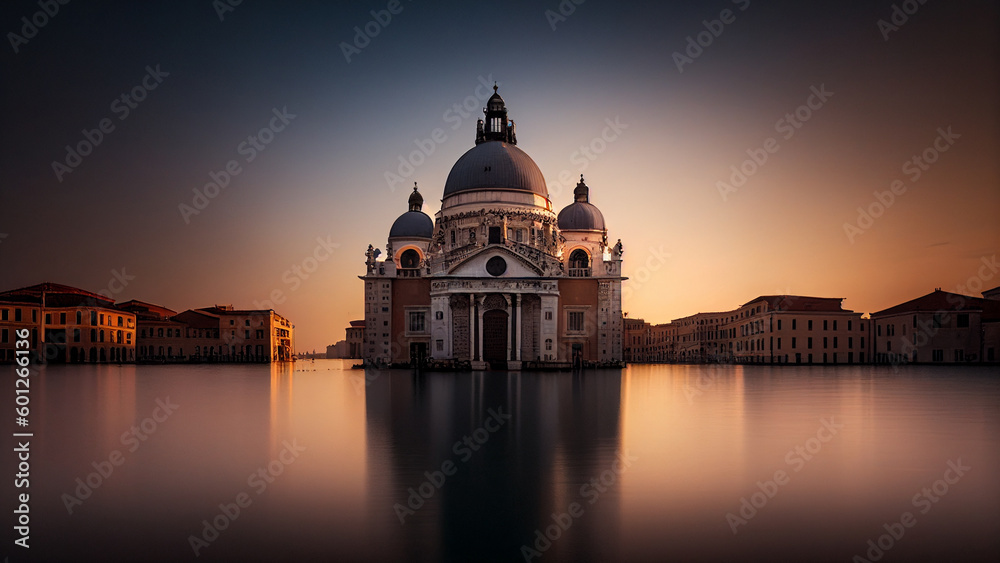Santa Maria della Salute, Venice Italy. Generative Ai Art Illustration.
