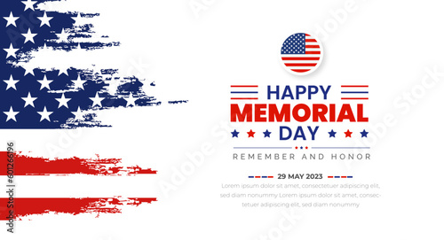 Happy Memorial Day Background or banner design template with USA flag Vector. Remember and Honor.  National American holiday illustration. Vector Memorial day greeting card or background design.