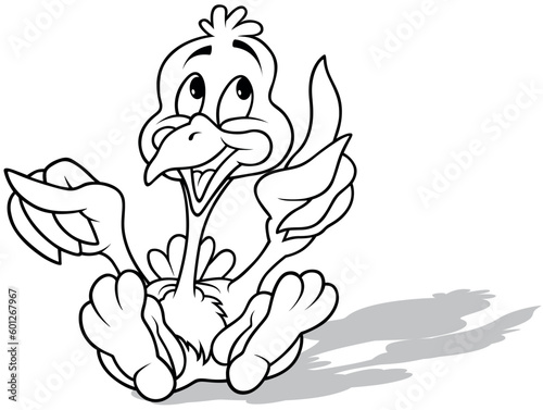 Drawing of an Ostrich Sitting on the Ground Showing Something with its Wings