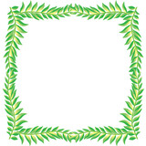 緑のヤシの葉の正方形のオーナメント｜フレーム、飾り罫イラスト