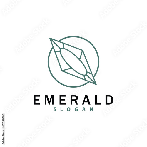 Emerald Logo, Gemstone Vector, Luxurious Premium Vintage Retro Elegant Design, Diamond Jewelry Icon, Symbol Illustration