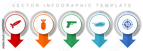 War icon set, miscellaneous pointer icons such as missle, bomb, gun, tank and target for webdesign and mobile applications, modern design infographic vector template