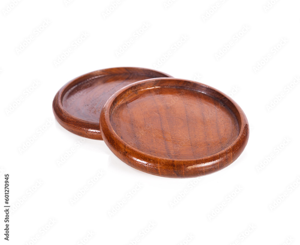 wooden coasters isolated on white background. wooden coasters isolated on white background.