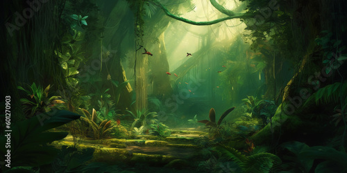Deep tropical jungles. Dense forest landscape. Generative AI © AngrySun