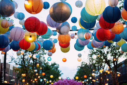 Beautiful colorful lanterns decorate the festival