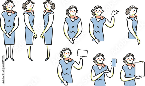 スーツを着た女性スタッフ　セット　イラスト素材
