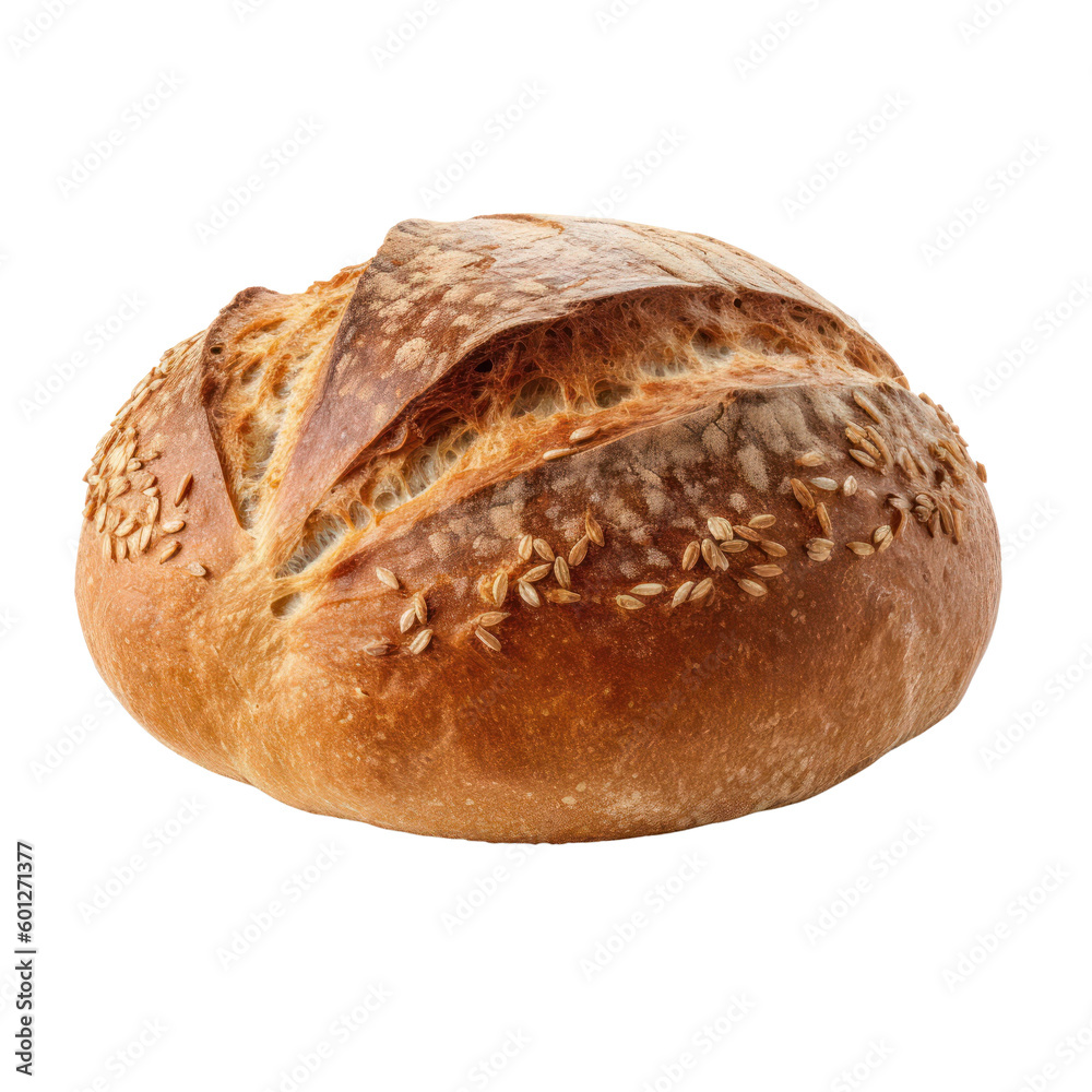 Round bread loaf isolated on transparent background, view from above. PNG. Generative AI Round bread loaf isolated on transparent background, view from above. PNG. Generative AI