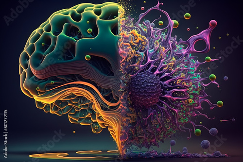 Brain lesions. Cerebrum captured by bacteria. Mutations modify organ or structure of brain. Generative AI