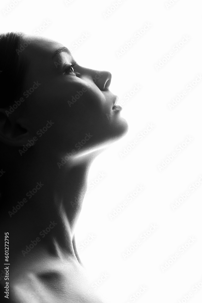 black and white portrait of Beautiful Woman. Face of Girl