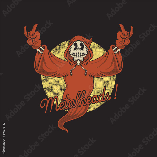 retro cartoon mascot of metal skull