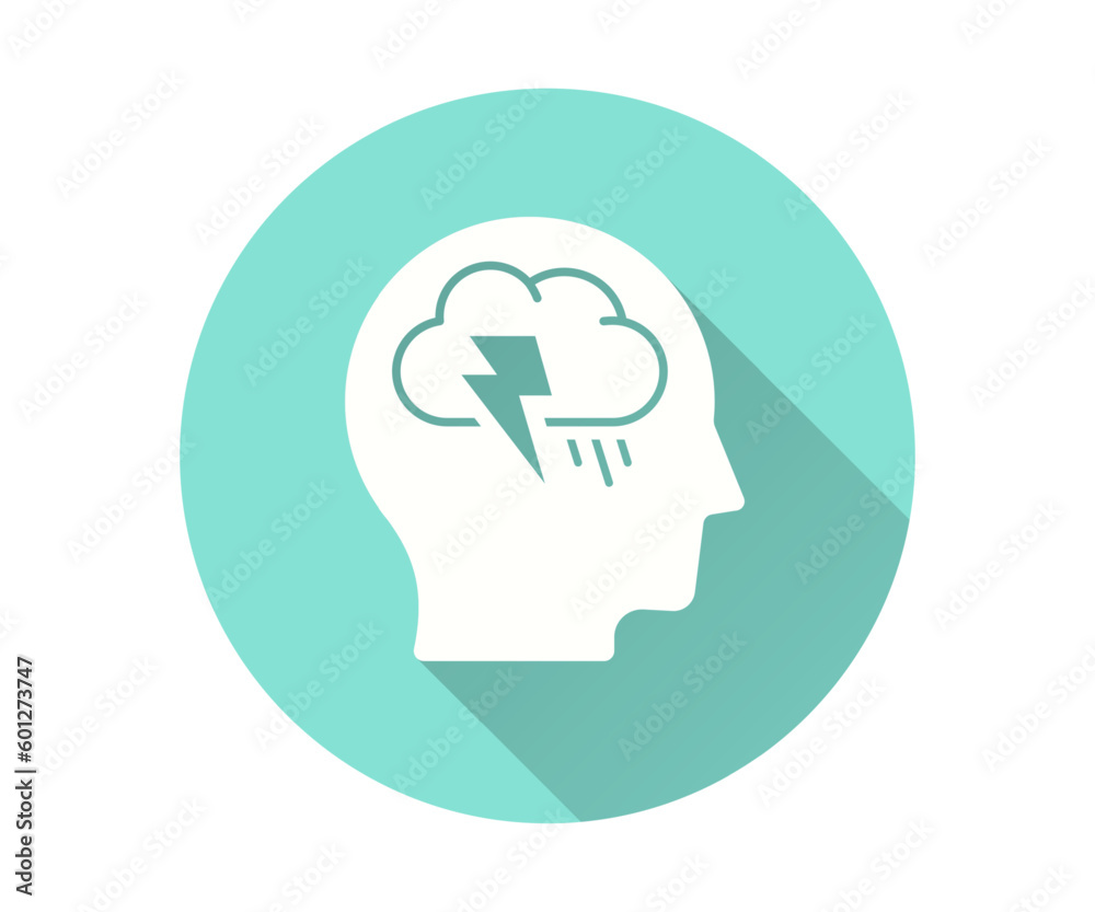 Human head with storm icon with long shadow for graphic and web design. Human head with storm icon with long shadow for graphic and web design.
