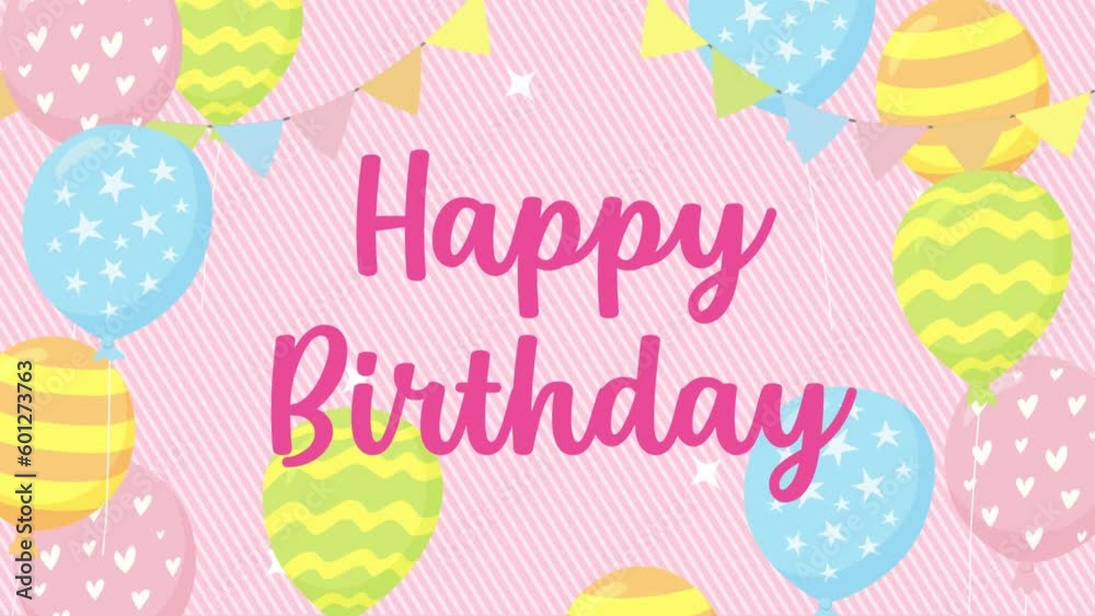 Happy birthday text cartoon scene motion seamless loop background Happy birthday text cartoon scene motion seamless loop background