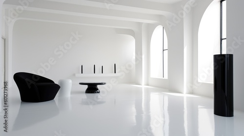 Streamlined Minimalist Space Concept in 16:9 Aspect Ratio with Polished Epoxy Resin Floors, Contemporary Charm, Uncluttered Geometry, and Refined Effortlessness, Generative AI Illustration photo