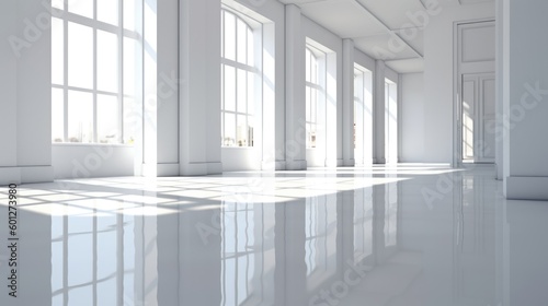 Streamlined Minimalist Space Concept in 16:9 Aspect Ratio with Polished Epoxy Resin Floors, Contemporary Charm, Uncluttered Geometry, and Refined Effortlessness, Generative AI Illustration