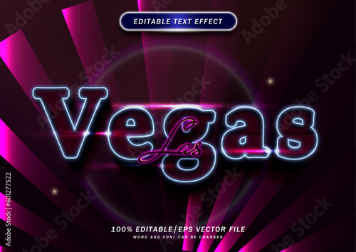 3d Luxury Welcome to Las Vegas text effect. Neon Font style Editable. mockup text effect