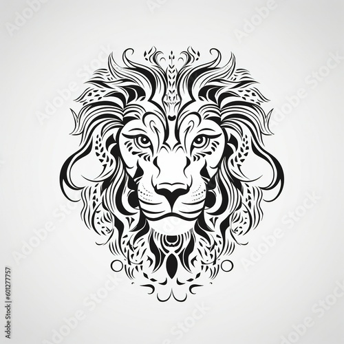 A very simple black and white tattoo design style line drawing illustration of a catr head, clean line work With Generative AI technology photo