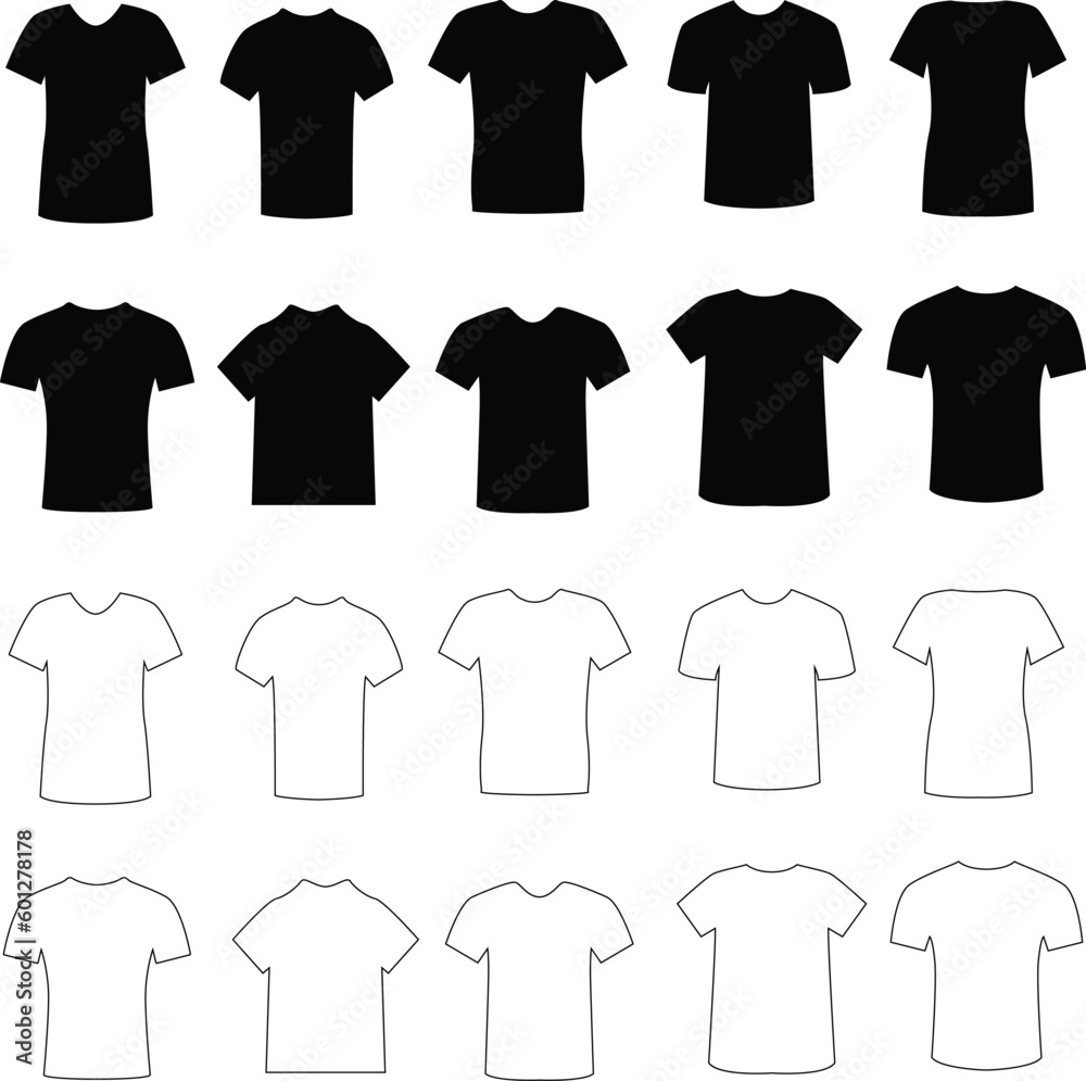 Short sleeve vector. Black and white shirts vector. Shirt silhouette Short sleeve vector. Black and white shirts vector. Shirt silhouette