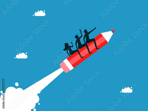 Independent business building or business development. Business team flying with pencils vector